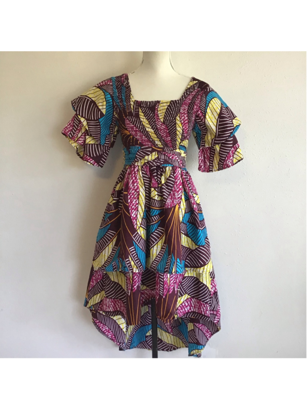 Satsuma (made in India) Fun High Low Dress Size M Purple Yellow Patterned